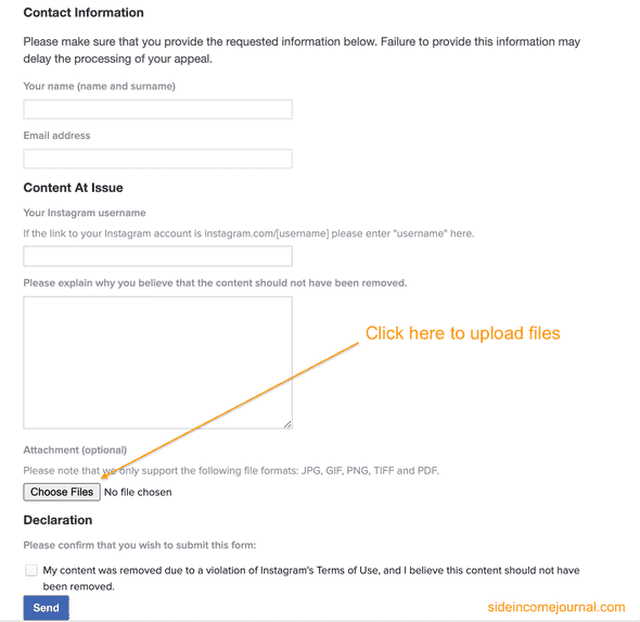 Instagram property violation form