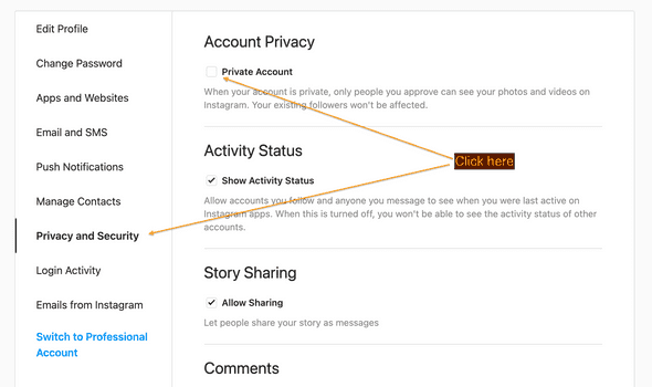 Instagram privacy settings