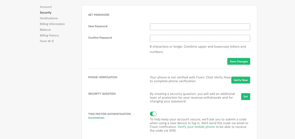 Fiverr profile two factor auth