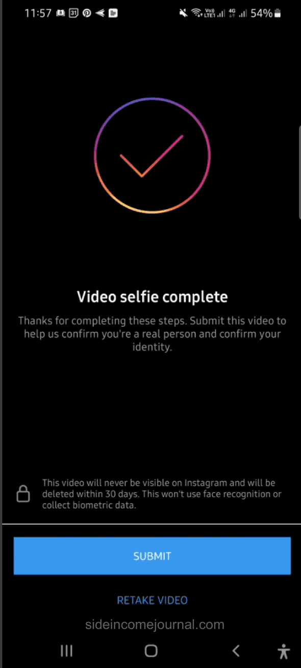 Instagram video selfie completed