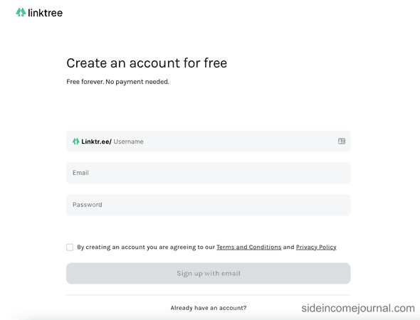 Linktree fill form