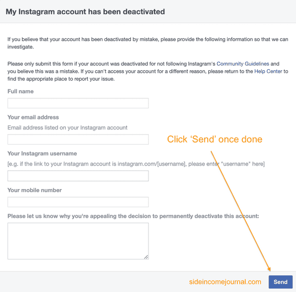 Instagram account disabled form two