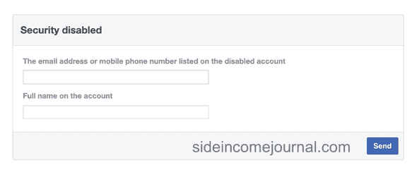 Facebook account disabled form 3