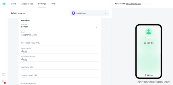 Linktree settings