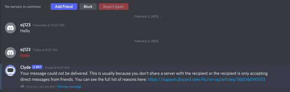 Discord blocked message error