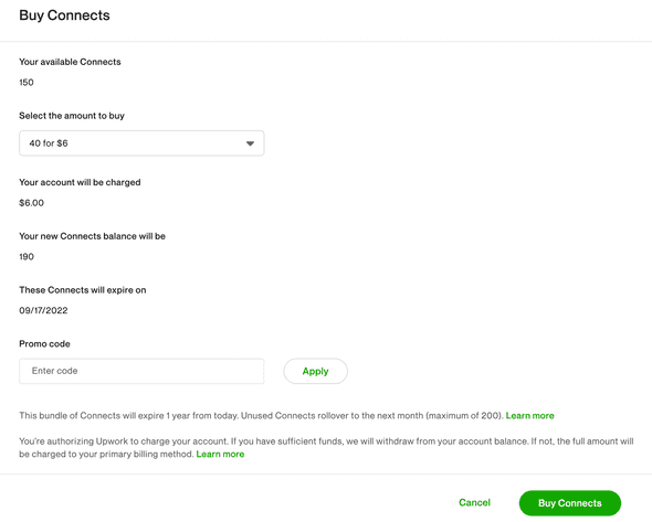 Upwork buy connects