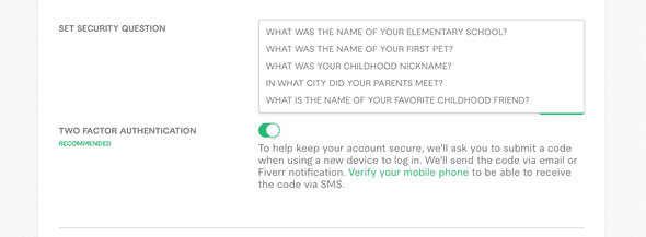 Fiverr security questions