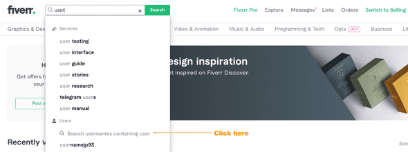 Fiverr search user