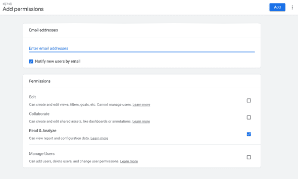 Google Analytics add user with permission